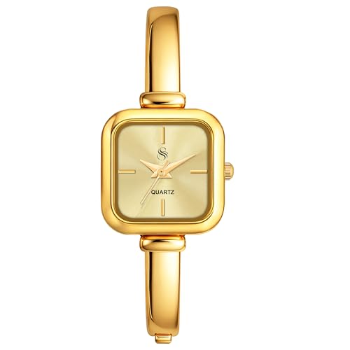 Image of Shocknshop Elegant Bangle Aura Square Dial Ladies Rose Gold Bracelet Strap Watch for Woman -WCH181