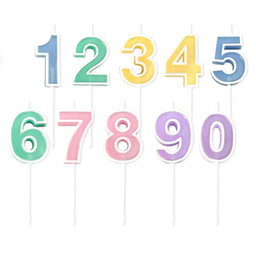 TEAONE Cake Candles, 10 PCS 0-9 Number Candles for Birthday, Party, Anniversary (Candy Colors)