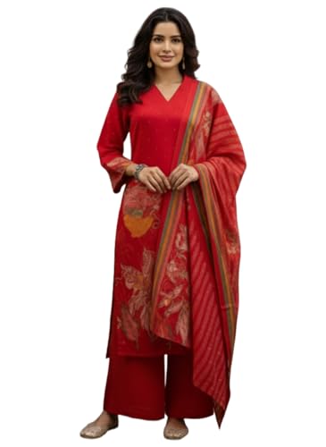 Ensemble kurti droit rouge confortable anti-transpiration avec pantalon palazzo ample GoSriKi