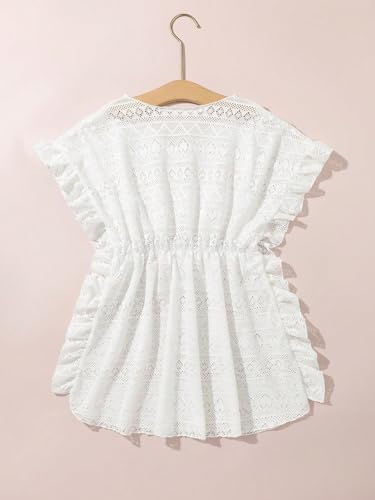 Milumia Girl's Ruffle Trim Short Sleeve Beach Cover Ups Crochet Cover Up Tops2