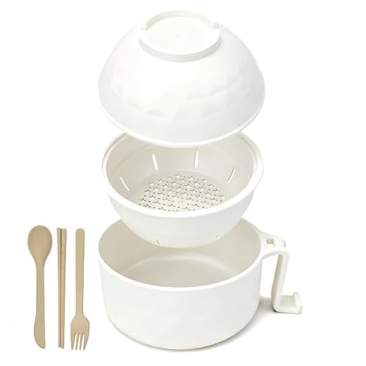 Ramen Cooker Ramen Bowl Set with Chopsticks Microwave Noodle College Dorm Room Essentials for Girls for Boys Apartment -White