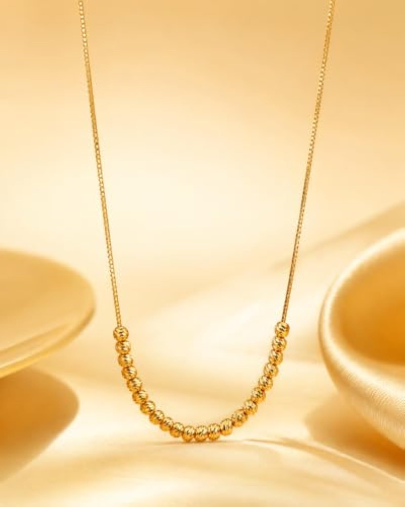 Premium Gold Tone Textured Bead Necklace, Elegant Dainty Chain