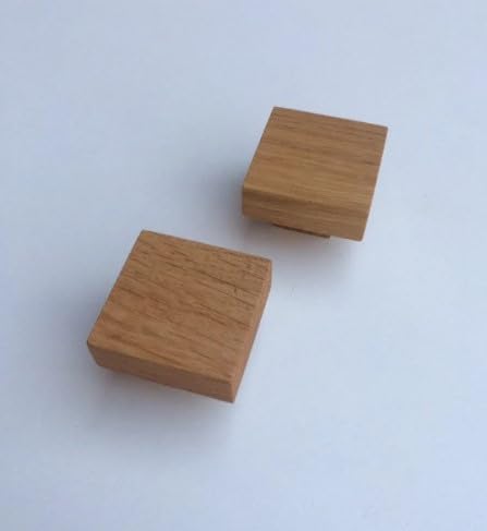 handcrafted wooden square drawer knobs | solid natural wood cabinet pulls | minimalist furniture knobs for drawer, door & cupboard (set of 4) (4 × 4 cm)