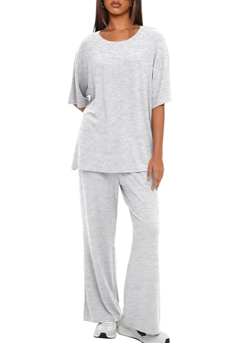 Image of Darong Women's Two Piece Sets Casual Short Sleeve Top Wide Leg Pants Lounge Matching Set Travel Vacation Airport Outfits
