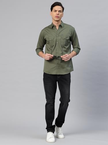 Image of Majestic Man Men's Washed Cotton Twill Casual Shirt -| with Dual Flap Pockets - Slim Fit | Full Sleeve | Casual Wear | Trendy & Comfortable