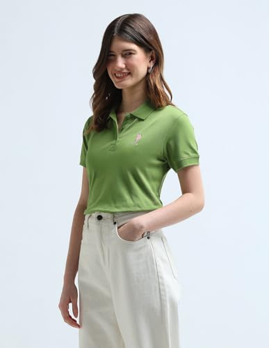 Image of U.S. POLO ASSN. Women Regular Fit Cotton Polo Shirt (UWAW24PTS152 Green L)