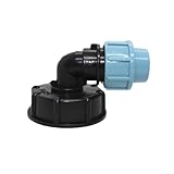 Desiumite Kunststoff für IBC-Tankadapter für Pe für Armaturen (Winkelauslass plus Verteileranschluss mit Ventil S60x6, Gartenbewässerung, Wasserverteilung, 20/25/32 mm (Winkelauslass 20 mm)