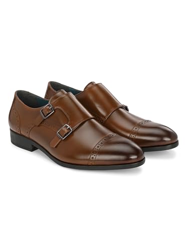 Image of San Frissco Men's Formal Monks Shoes with Buckle Perforated Letherette Double Strap Lace-Up Business Shoes for Office /Comfortable Footwear with Non-Slip TPR Sole for Wedding and Parties