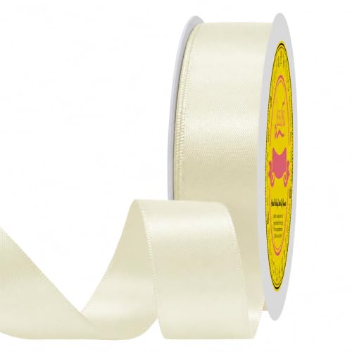 Image of Double Face Ivory Satin Ribbon 7 /8 Inch X 100 Yards Polyester Ribbon for Gift Wrapping Very Suitable for Weddings Party Hair Bow Invitation Decorations and More