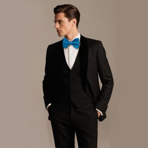 Image of DiBanGu Solid Color Bow Ties for Men Formal Satin Self Tied Bowtie with Lapel Pin Pocket Square Cufflinks for Wedding Party