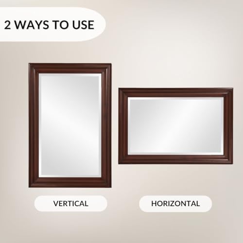 Image of Howard Elliott Collection George Rectangular Chocolate Brown Wall Mirror, Rectangle Hanging Wood Framed Vanity Mirrors for Home Decor, Living Room, Bathroom, Bedroom, or Hallway, 24 x 36 Inch