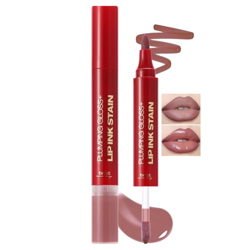 Double-end Lip Liner Stain, Semi-permanent Tattoo Lipliner Waterproof, Longlasting Colour Lip Marker Stain, Lips Plumper Tint, Highly Pigmented Liquid Lipstick Hold for 24h Moisturising Lips Makeup,04