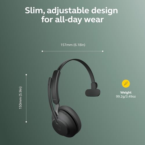 Jabra Evolve2 65 Bluetooth Wireless Headset with Mic for Calls and Music, Single-Ear Headphones with USB-C Adapter, Up to 37 Hours Battery, Works with Microsoft Teams, Black - image 8