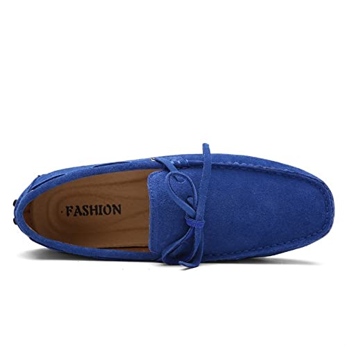 Loafers for Men Boat Shoes Genuine Leather Stitching Details Round Toe Suede Vamp Lightweight Anti-Slip Flexible Classic Casual Slip-ons(Royal Blue,10 M US)4