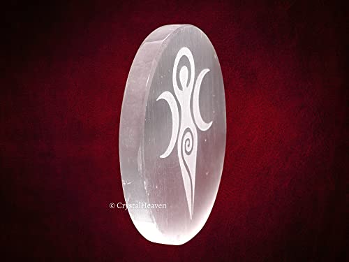Image of Crystal Heaven Certified Selenite Crystal Charging Plate, 3 Inch Engraved Goddess Selenite Plate For Crystal Cleansing Re-Energy Work, Meditation And Pooja