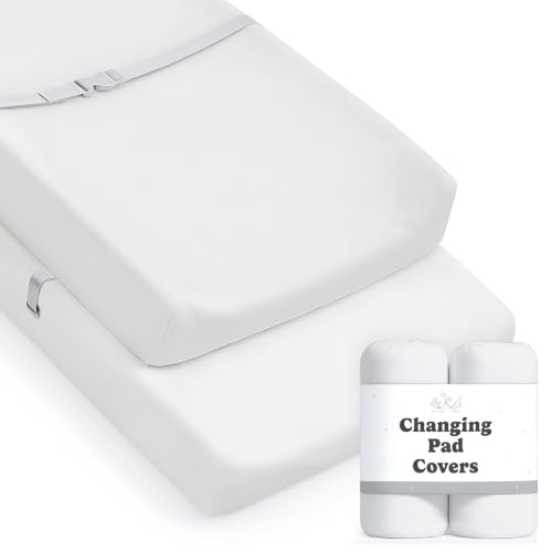 Image of Baby Changing Pad Cover 2-Pack for Boys, Girls (Moonlit White) - Premium Fitted Sheets Baby Diaper Changing Table Cover - Buttery Soft Cotton Blend