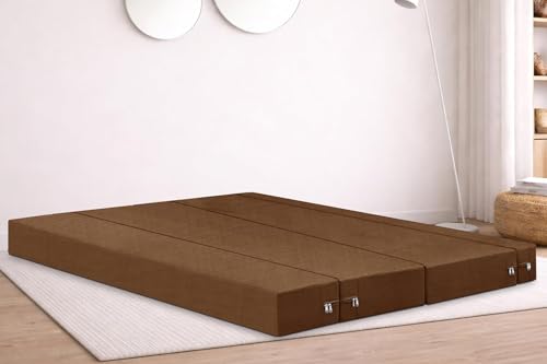 Image of Rosebell Four Seater Foldable Sofa Cum Bed (6x6 Feet) Jute Fabric, Washable Removable Cover, | Space Saving Convertible Sofa Bed for Home, Office & Guests - Brown