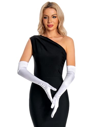 chrumeshi Long White Satin Opera Elbow Gloves Women Formal Silk 1920s Gatsby 22 Inches