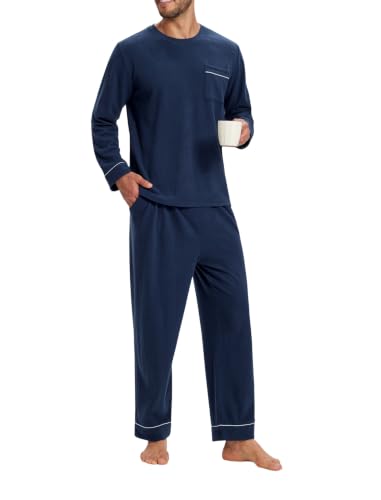 Image of Mofiz Men's Pajama Sets Viscose Long Sleeve Crewneck Warm Sleepwear
