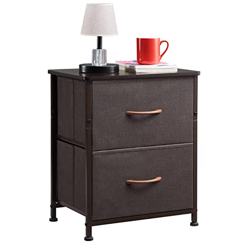 Somdot Nightstands Set Of 2 With 2 Drawers, Bedside Table Small Dresser With Removable Fabric Bins For Bedroom Nursery Closet Living Room - Sturdy Steel Frame, Wood Top - Coffee Brown/Dark Walnut #TOP7