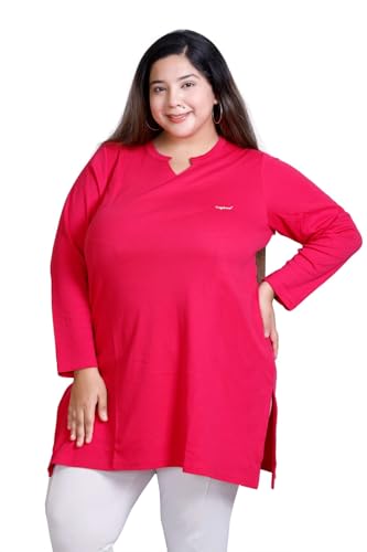 Image of CUPID Women's Cotton Plus Size Plain Full Sleeves Long Top for Summer n Semi Summers with One Side Pocket for Ladies Solid T Shirt