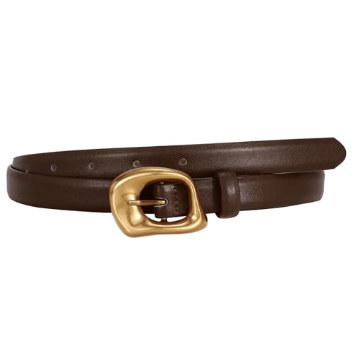 WERFORU Women’s Leather Belt with Gold Buckle Thin Belts for Women Fashion Waist Belts for Jeans Pants