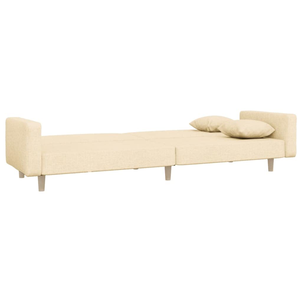 Sofá cama de 2 plazas con cojín de tela crema, 220 x 84,5 cm, cómoda cama, marco de madera estable, versátil para salón, habitación de invitados, salón, con espacio de almacenamiento, ideal