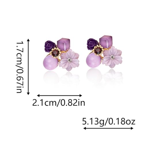 Purple Earrings for Women Flower Stud Statement Trendy Cute Everyday Crystal Earrings Jewelry Gift2