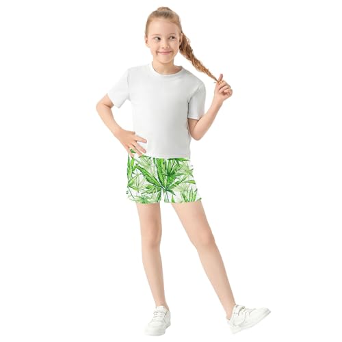 Girls Athletic Green Leaves Soft Casual Summer Activewear Teen Youth Pajama Shorts with Pockets Custom, X-Small2