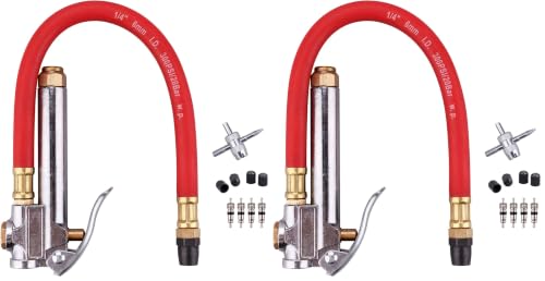 Image of Bayonet Style Tire Inflator Gauge, with Heavy Duty Straight Head Air Chuck and 12 inch Hose - 10 to 90 PSI (Pack of 2)