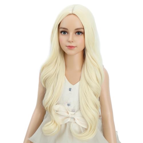 Image of PATTNIUM Long Blonde Wig for Kids Girls Light Blonde Wigs Long Wavy Child Middle Part Synthetic Wigs