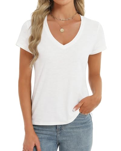 Stelle Womens Modal Soft T Shirts Short Sleeve V Neck Basic Tee Casual Loose Fit Tops Lightweight Soft Summer Outfits Clothes