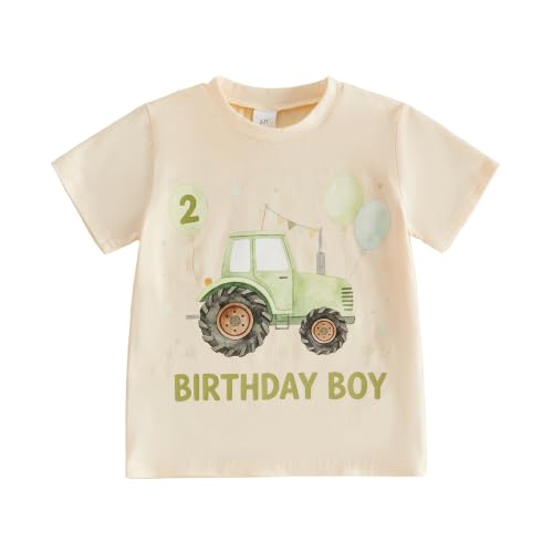 Image of Baby Boy 2nd Birthday Shirt Short Sleeve Cotton Tee Cake Smash (Green, 2-3 Years)