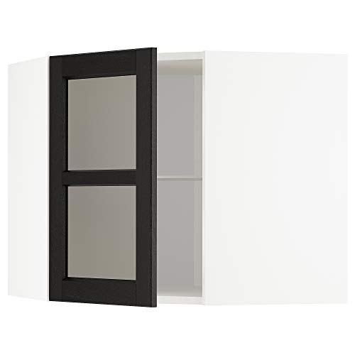Armoire d'angle METOD avec vitrage intérieur et façade Léhyttan en bois teinté noir