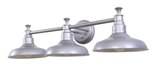 Image of Design House 520312 Kimball Industrial Farmhouse 3-Light Indoor Bathroom Vanity Light with Metal Shades for Over the Mirror, Galvanized Paint