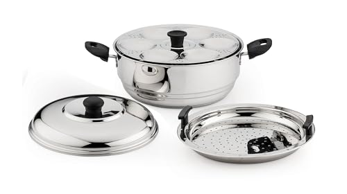 Image of Coconut Stainless Steel Idli & Dhokla Steamer 4.5L | 20 Idli Capacity | Heavy Gauge | Induction & Gas Compatible | Sandwich Bottom | Multipurpose Steamer with SS Lid for Momos & Veggies