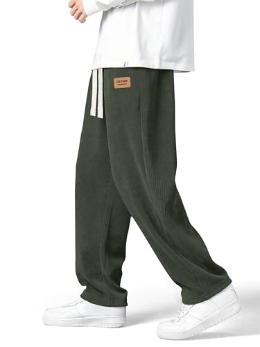Mens Corduroy Pants Drawstring Elastic Waist Casual Pants Straight Baggy Sweatpants with Pockets3
