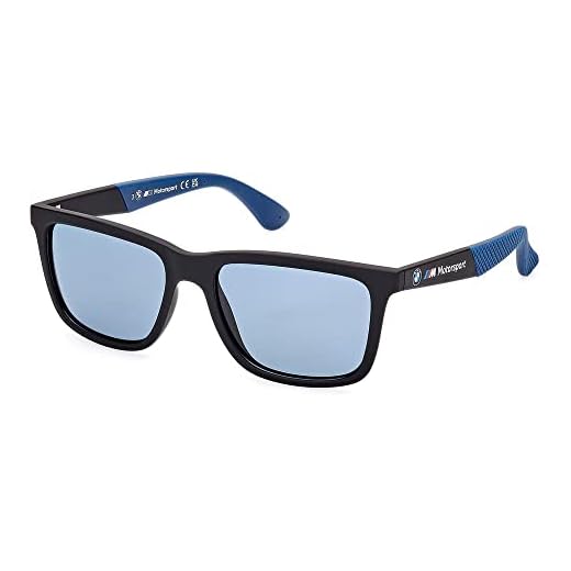 BMW M Motorsport BS0031 Gafas de Sol para Hombre, Gafas de Sol Ligeras y Casual, Lentes Rectangulares Azul Polarizado, Negro Mate