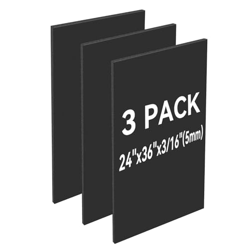 3 Pack Black Foam Board 24'x36', 3/16' Thick Foam Core Board for Projects, Black Poster Board for Painting, Displaying, and Craft Projects