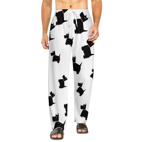 Scottish Terrier Dog Pajama Pants with Pockets Print Loungewear Bottoms Soft Sleep Pants for Men Women