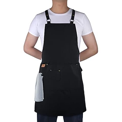 Small snail Adjustable Apron with Pockets Cross Back Chef Aprons Cooking Bibs Women Men Unisex for Gardening Baking Butchers Home Kitchen Restaurant Coffee House Black Polyester Cover