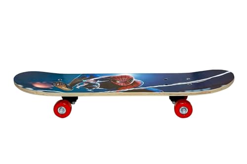 Image of BABAFAB Portable Handheld Lightweight Skateboard 24 inchX 6 inch Light Flashing 4 Wheels Mini Cruiser Skateboard, Beginners Longboard Suitable for Kids, Age (5-9 Years) (Spider Man Print)