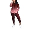 HBQ Two Piece Outfits For Women Casual Long Sleeve Sweatsuits Jogger Tracksuits Lounge Sets With Pockets,Gradient Wind Red，Large