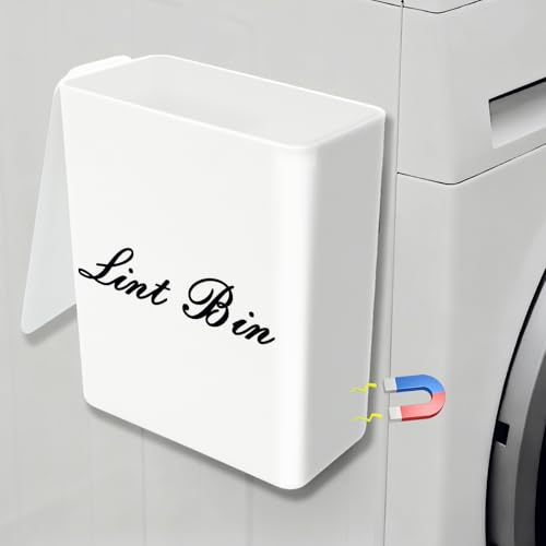 Artilife Magnetic Plastic Lint Bin with Lid for Laundry Room 6 X 5 Inch Compact Wall Mount Lint Holder for Dryer Small White ABS Trash Can for Dryer Lint and Sheets