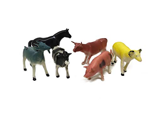 THE UM24 Animal World Toy Farm Animals Figures, Large Size 6 Piece Assorted Styles, Sheep, Horse, Goat, Cow, Buffalo and Pig