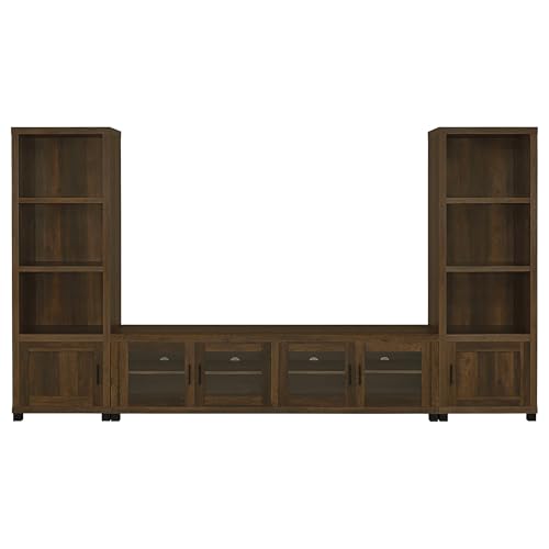 Coaster Home Furnishings - Sachin - Wood - 3-Piece Entertainment Center with 2 Media Towers, Glass Door, and Adjustable Shelves - Living Room - Dark Pine - 736293-SET