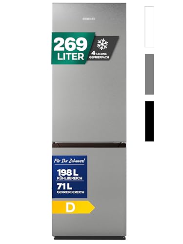 Heinrich´s Kühlgefrierkombination 269 Liter, Kühlvolumen 198L, Gefrierfach 71L,LED Beleuchtung,Kühlschrank Türanschlag wechselbar, leise 39dB,große Tiefkühlboxen, 7 Temperaturstufen, (inox)