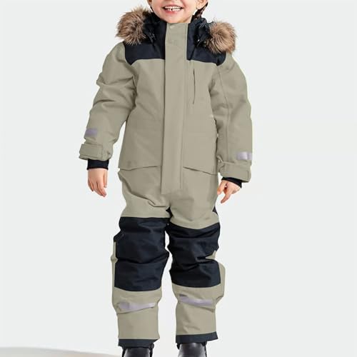 Children Ski Suit Insulated Snow Bib Overalls Thermal Warm Windproof Snowsuit with Removable (Khaki #4, 12-13 Years)3