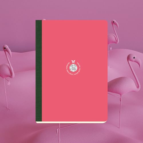 Image of flexbook Smartbook Notebook Ruled Pink | Large | 17x24cm | 160 pages | 70gsm Fabriano Ivory Paper | Colorful Eco Paper Cover | with Green linen spine