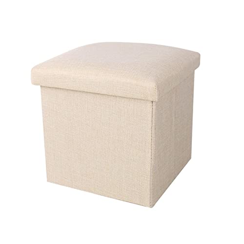 Tabouret de rangement en lin beige 30cm pour salon